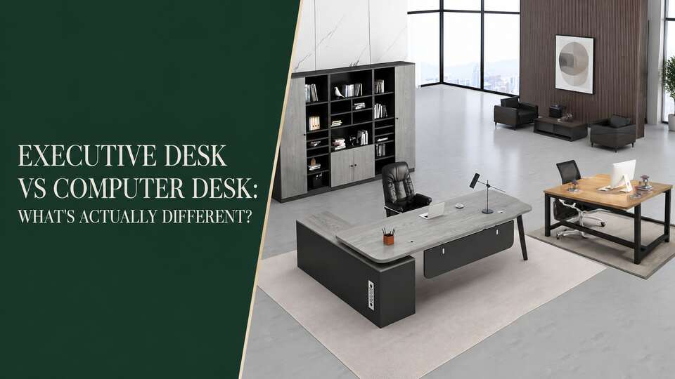 Kaguyasu executive desk and computer desk compared in a spacious European office
