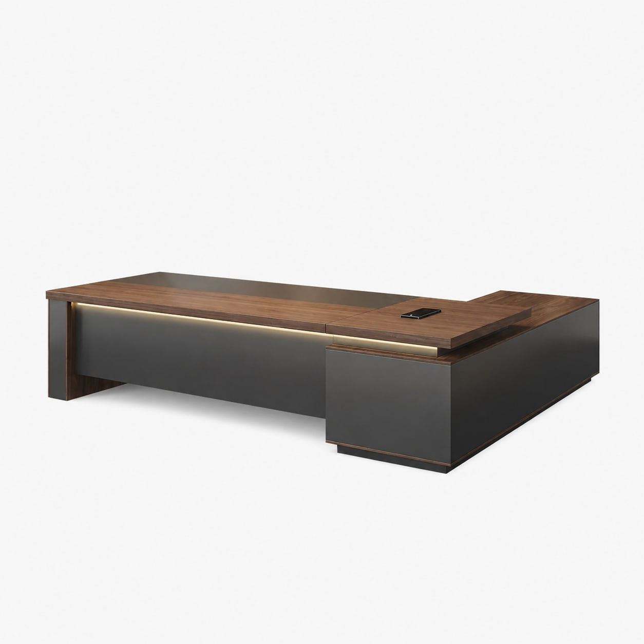 Walnut L-Shaped Executive Desk with Power and Storage Secondary image