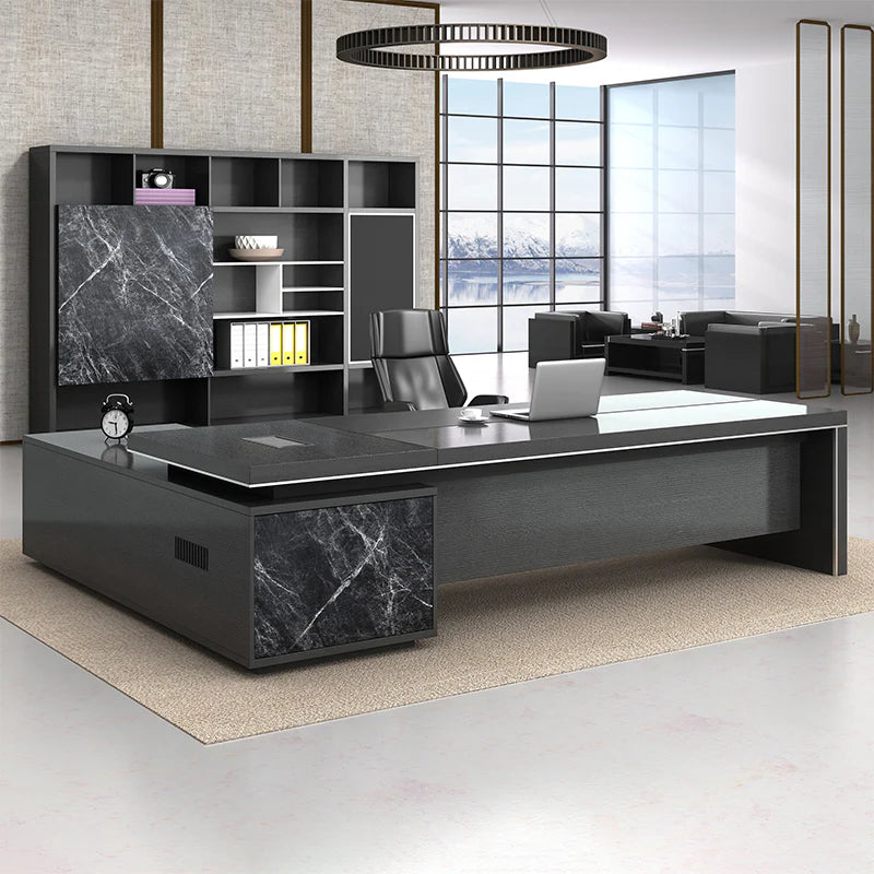 black marble modern l shaped executive desk kaguyasuLBZ 2135 main images 12