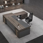 Gray L-Shaped Executive Desk with Side Cabinet & Dial Lock