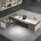 Grey Oak L-Shaped Executive Desk with Side Cabinets