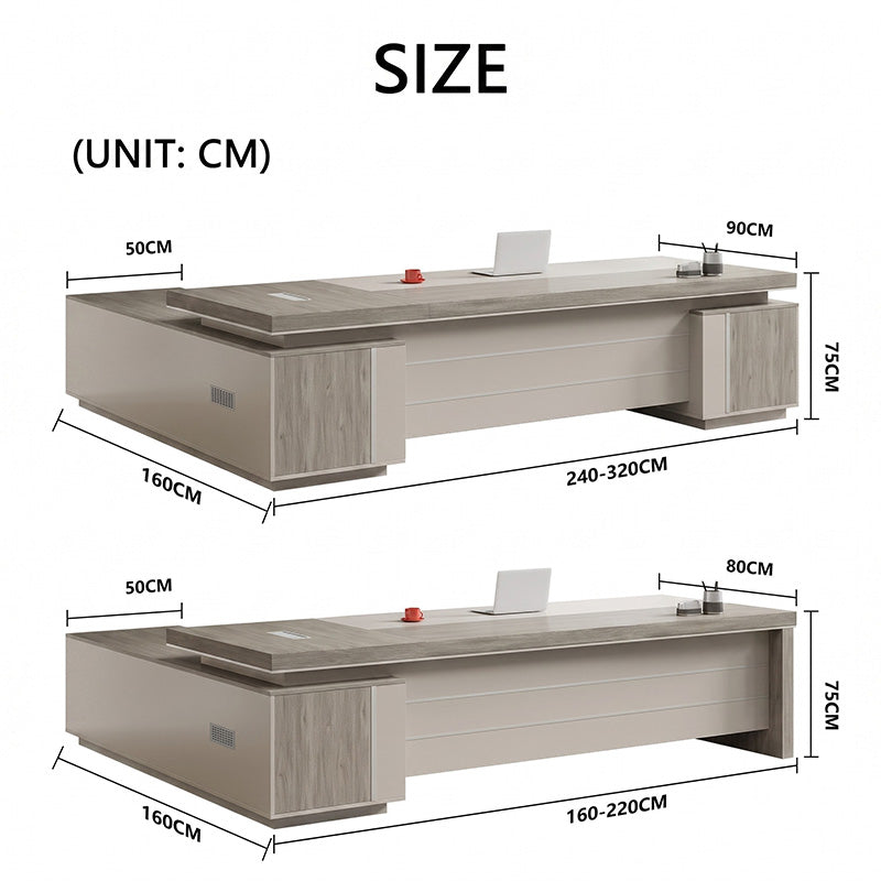 Luxury L-Shaped Executive Table with Power Outlet & Side Cabinet