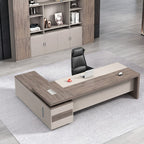 Wood-Grain Executive Desk with Side Cabinet & Dial Lock