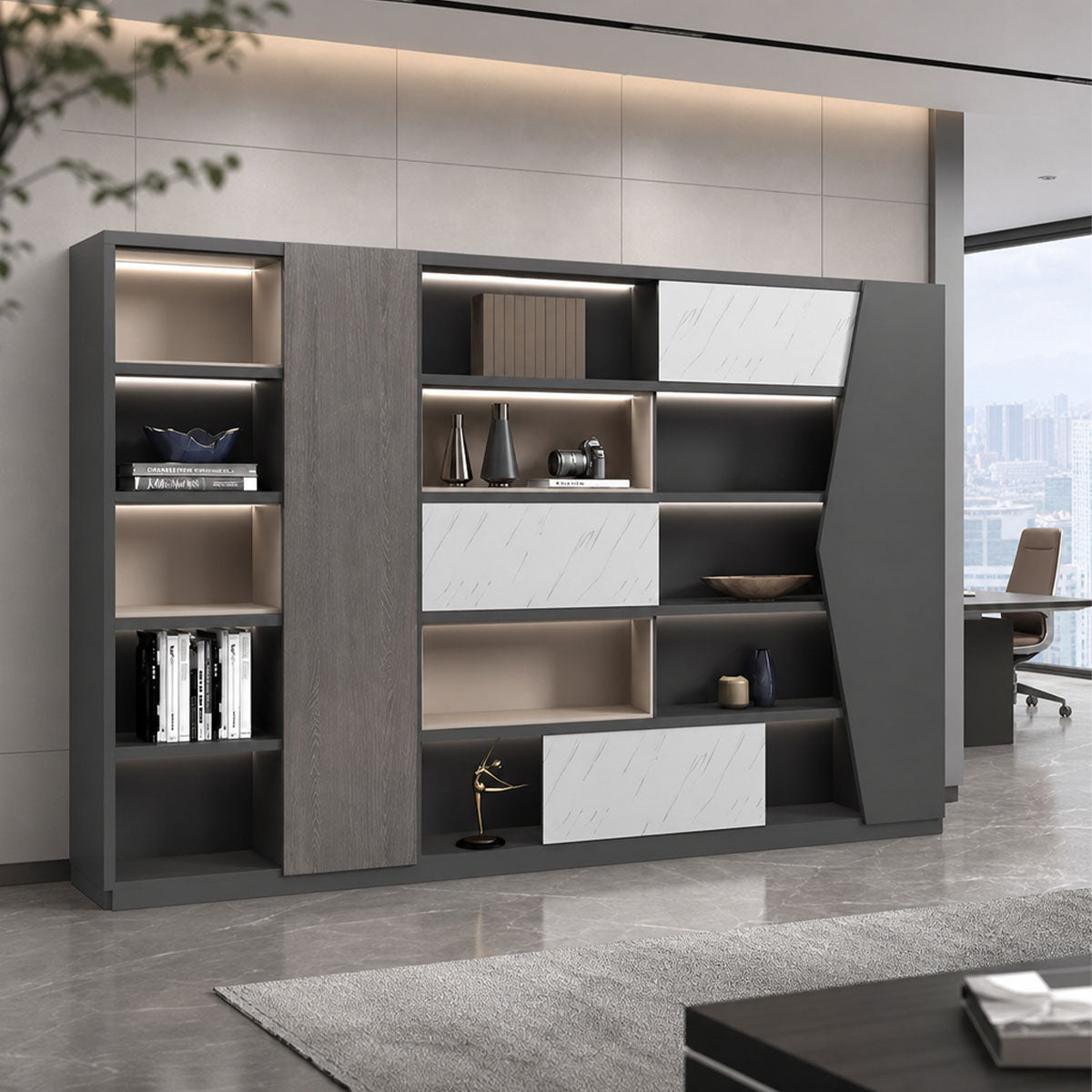executive wooden bookcase cabinets and display cabinets kaguyasuLBG K039 main images Main image