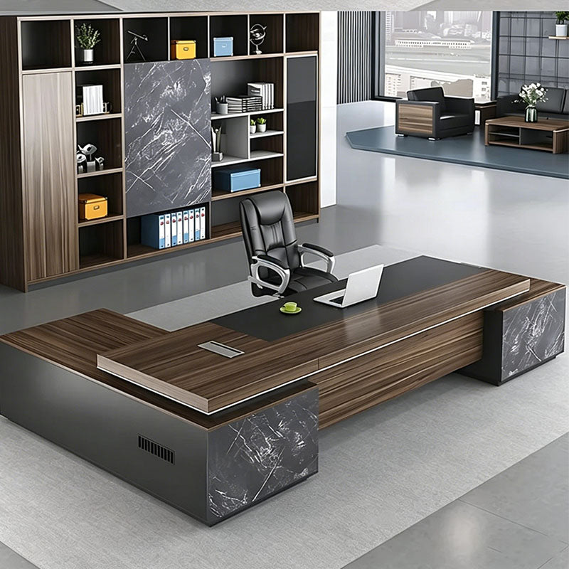 l shaped executive desk dark wood desk with storage kaguyasuLBZ 701 detailed images 3 Main image