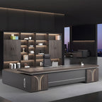 Gray L-Shaped Executive Desk with Side Cabinet & Dial Lock