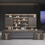 Gray L-Shaped Executive Desk with Side Cabinet & Dial Lock