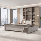 Grey Oak L-Shaped Executive Desk with Side Cabinets