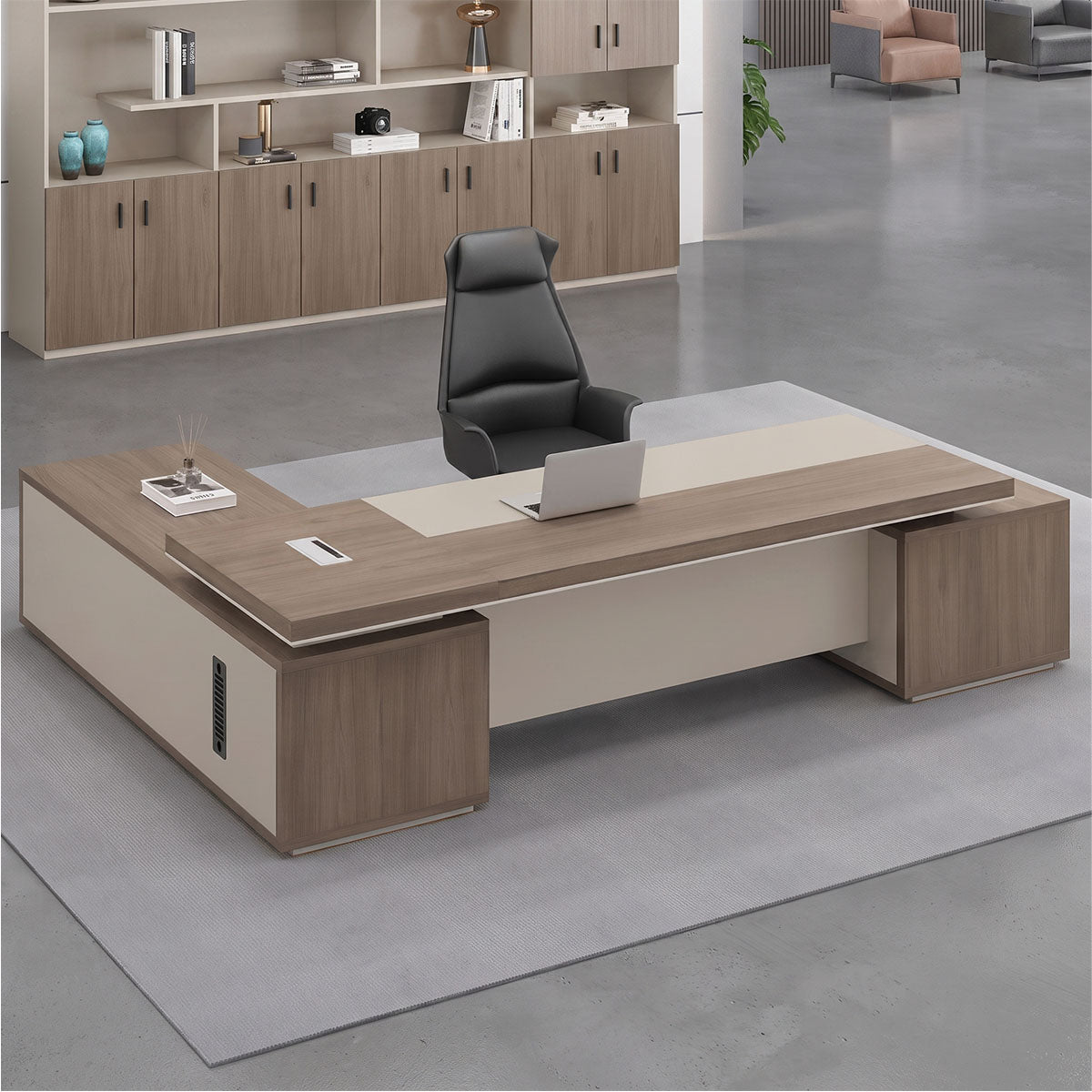 Large Executive Desk with Double-Sided Storage Cabinets