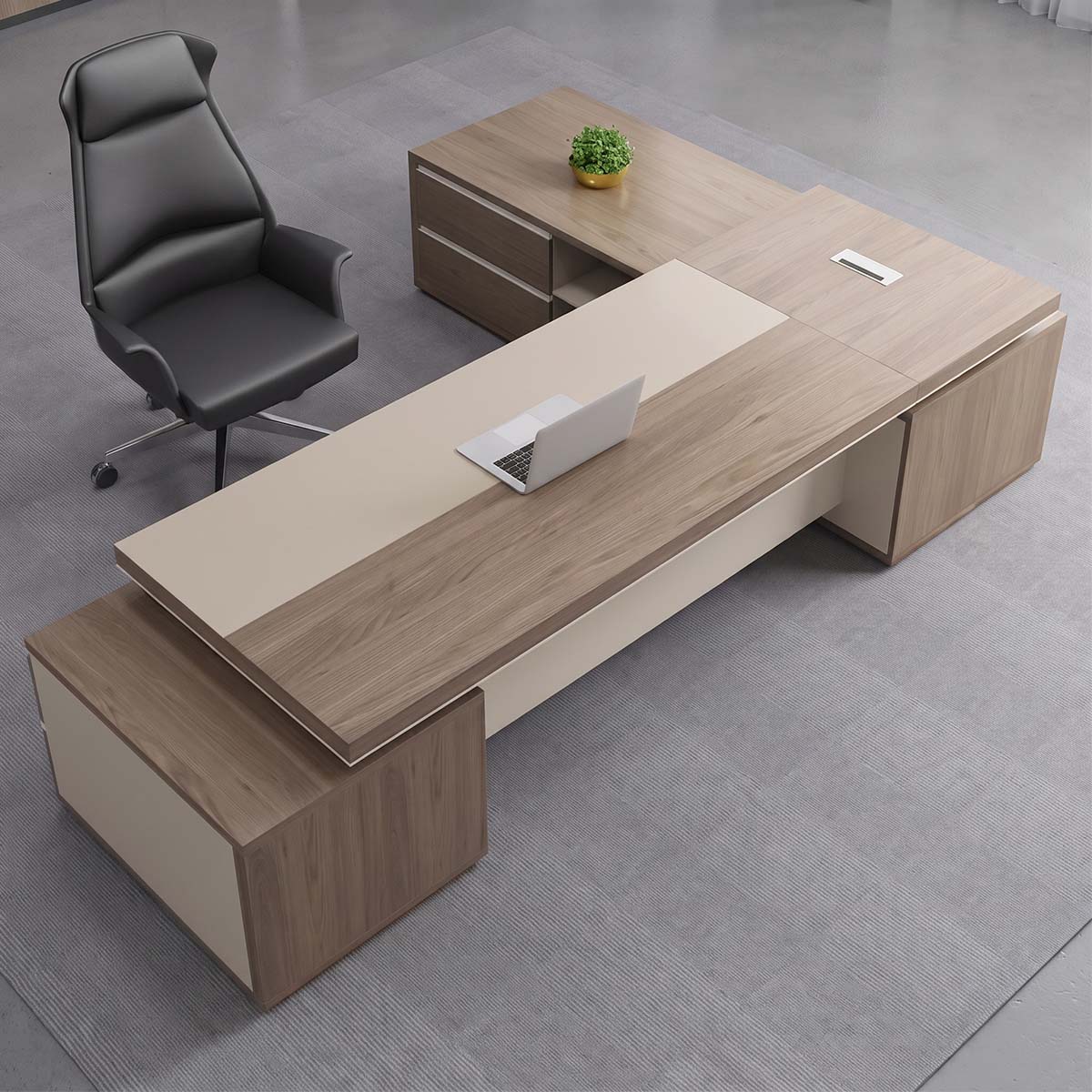 Large Executive Desk with Double-Sided Storage Cabinets