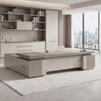 Luxury L-Shaped Executive Table with Power Outlet & Side Cabinet