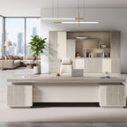 Luxury L-Shaped Executive Table with Power Outlet & Side Cabinet