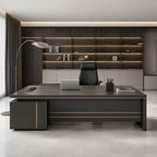 Modern L-Shaped Executive Desk with Power Outlet & Side Cabinet