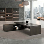 Modern L-Shaped Executive Desk with Power Outlet & Side Cabinet