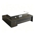 Modern L-Shaped Executive Desk with Power Outlet & Side Cabinet