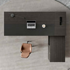 Modern L-Shaped Executive Desk with Power Outlet & Side Cabinet