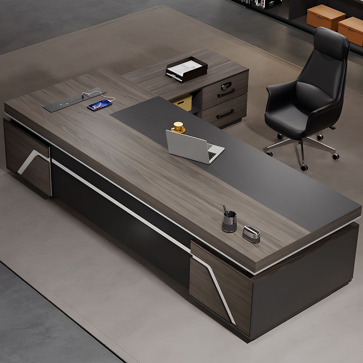 Multifunctional President Desk with Power Outlet & PC Ventilation Secondary image