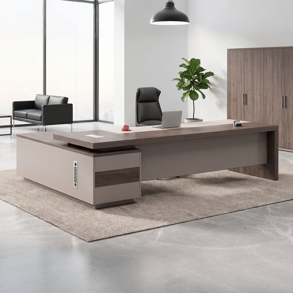 main image wood grain executive desk with side cabinet dial lock LBZ C156 4 Main image