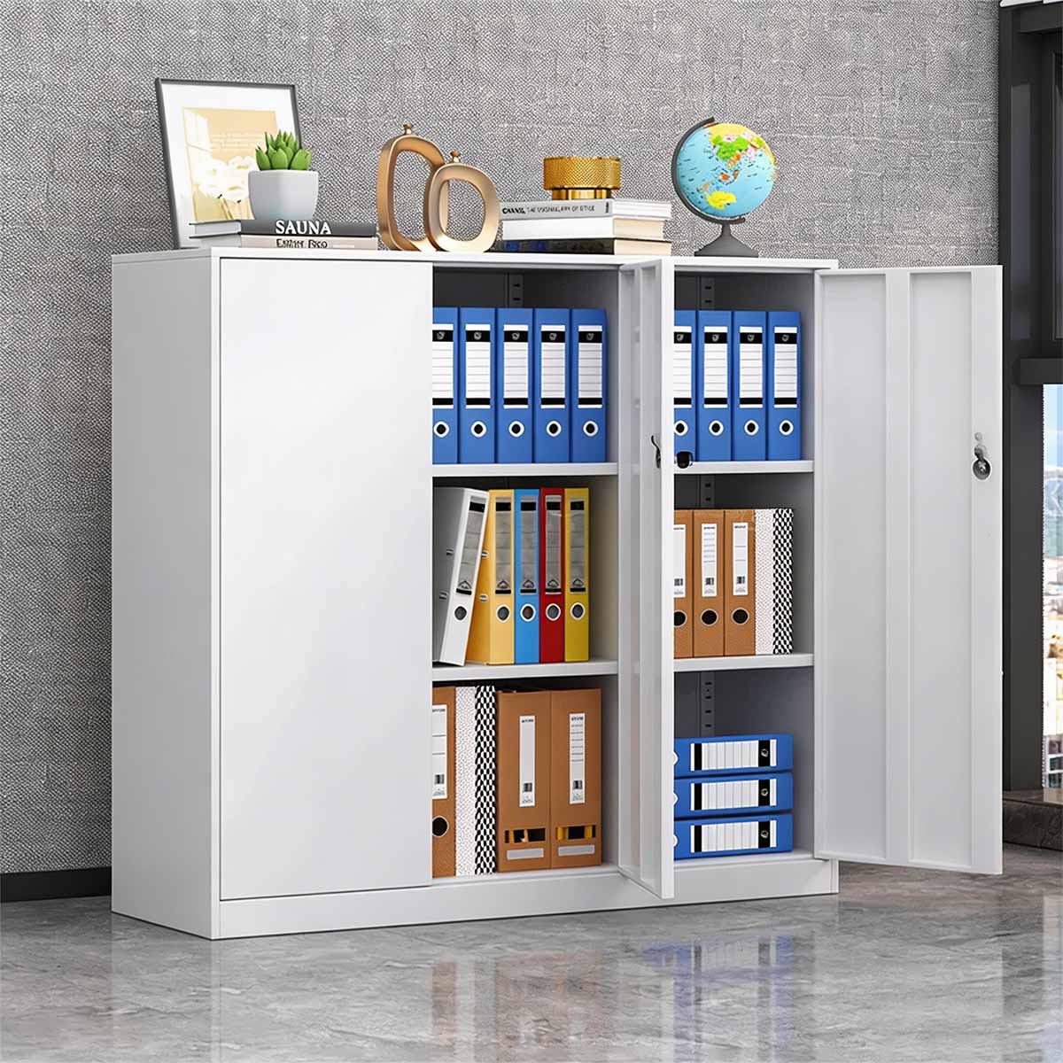 minimalist bookshelf unit white steel cupboard display kaguyasu CWG C080 main image Main image